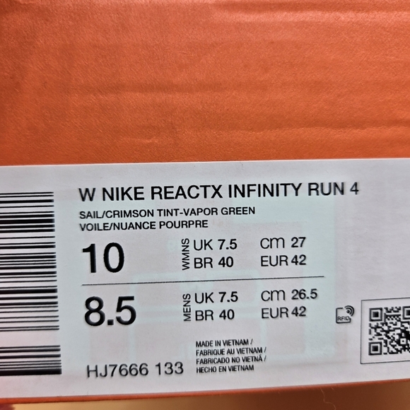 Nike ReactX Infinity Run 4 Sail Crimson Tint Women's Running Shoes Size 10 - Picture 8 of 8
